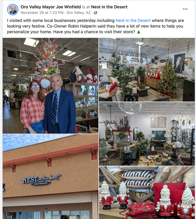 Oro Valley's Mayor, Joe Winfield, visits local home decor store in Oro Valley Arizona