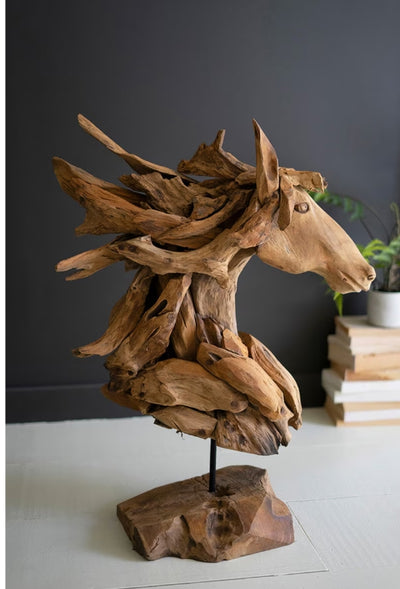 Teakwood Horse Head Sculpture w/Base